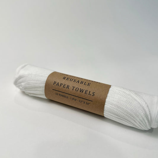 Reusable Paper Towels | 100% White Cotton Flannel | 10 Pack | 1 ply