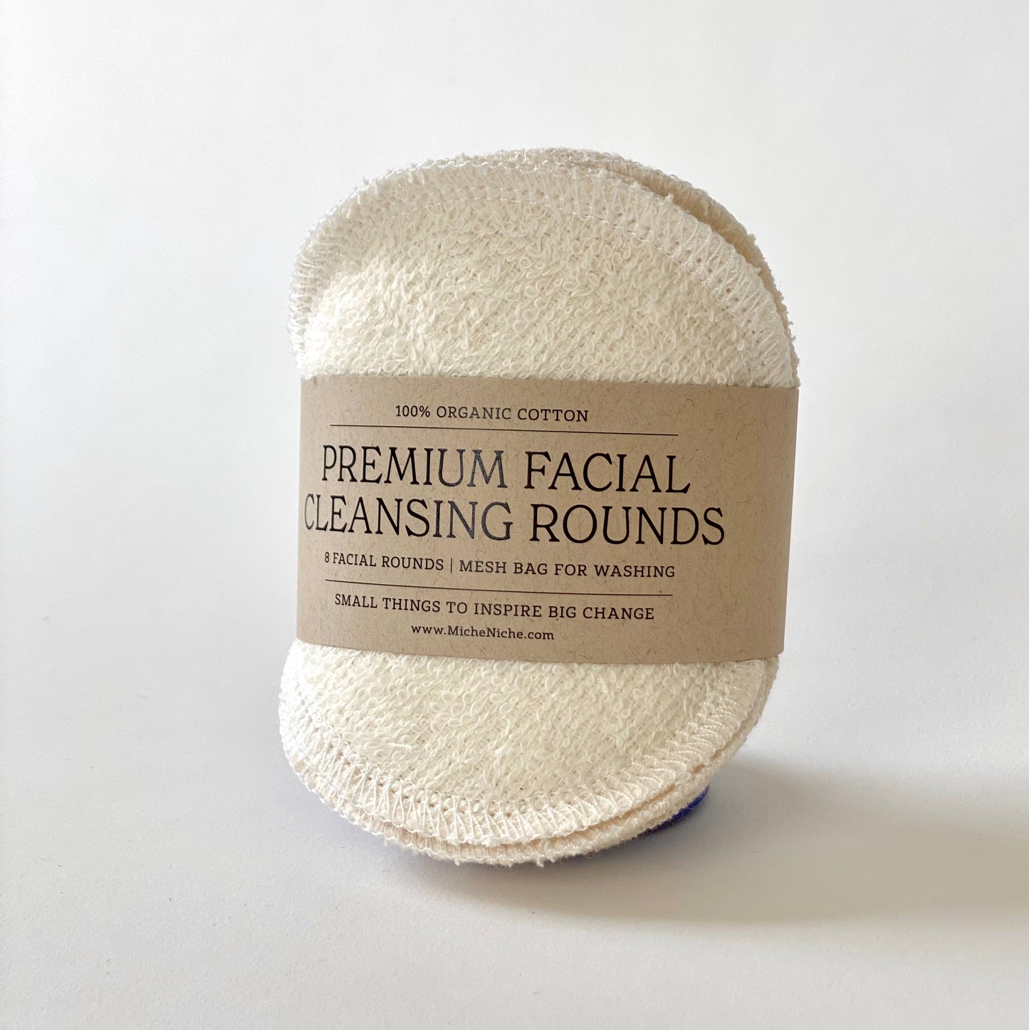 Organic Cotton Reusable Facial Rounds with Washing Bag