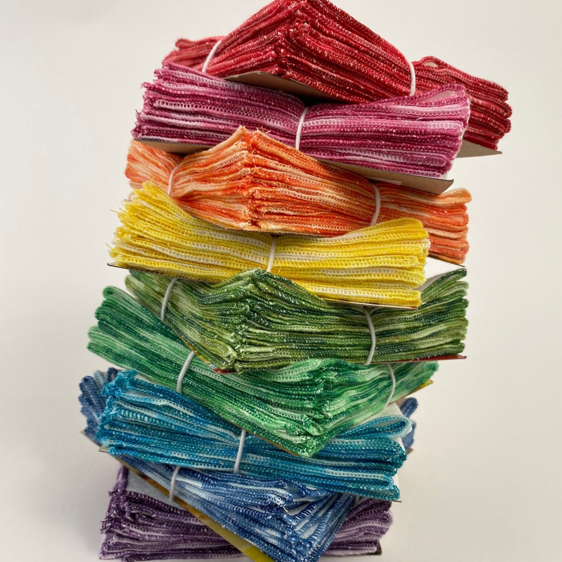 Stack of Colorful Everyday Cotton Cloth Napkins Red Pink Orange Yellow Green Aqua Blue Purple