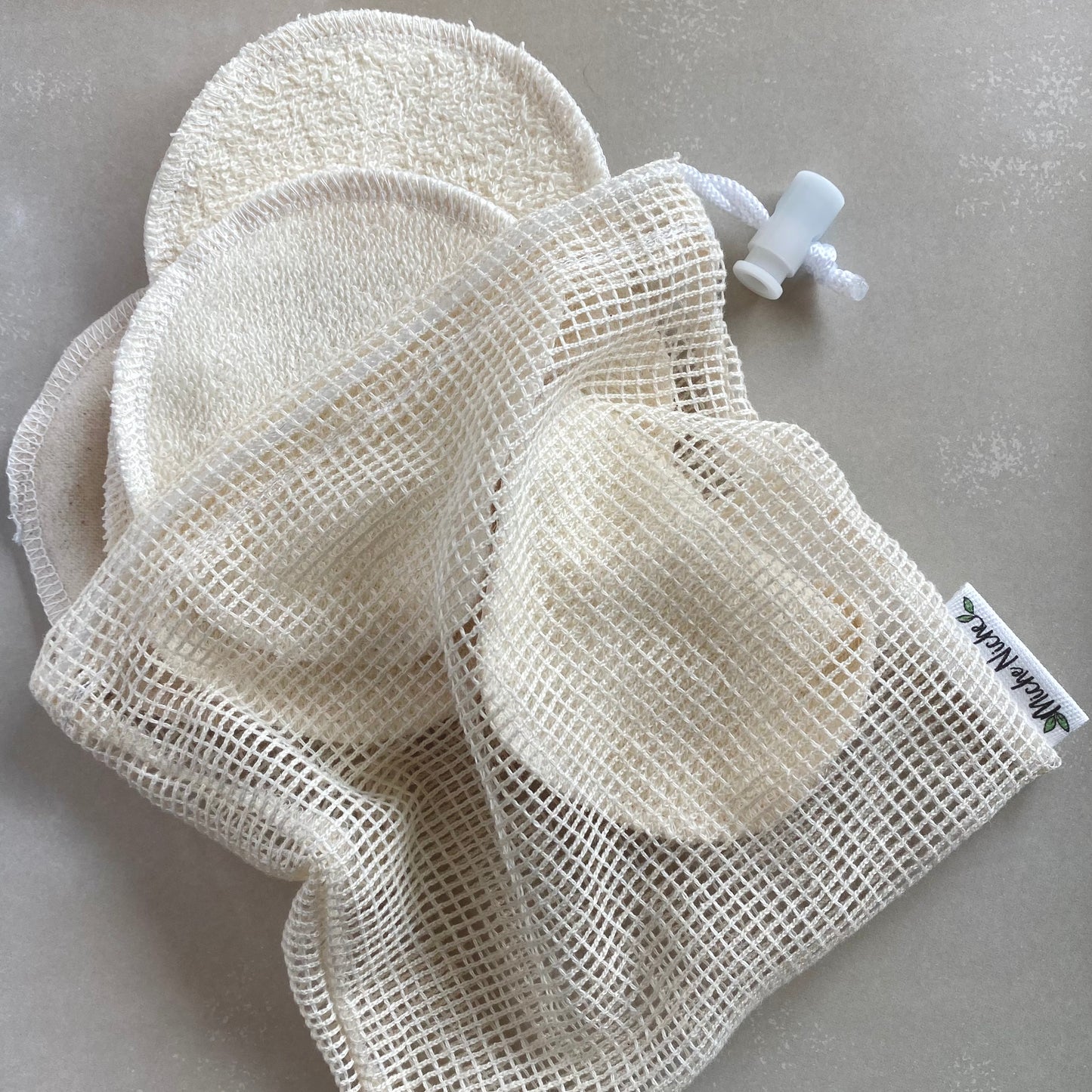 Organic Cotton Reusable Facial Rounds with Washing Bag