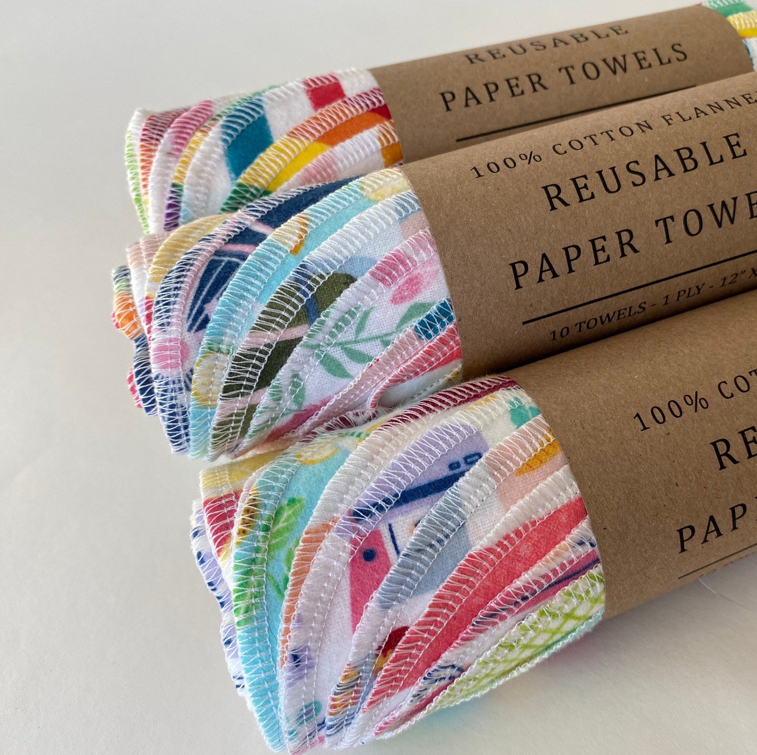 Reusable Paper Towels, 100% Cotton Flannel, 10 Pack